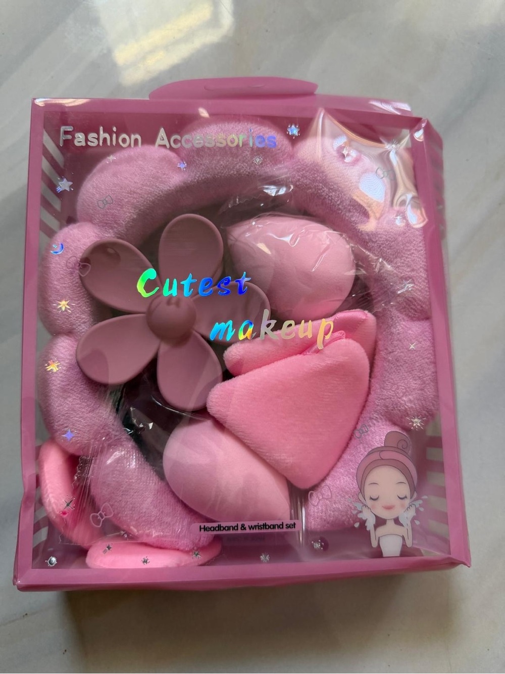 Cute Pink Kids Makeup Headband & Wristband Set
